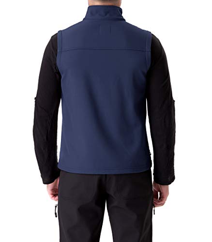Trailside Supply Co.Men's Fleece-Lined Softshell Vest Outdoor Travel Gilet Stand Collar Water-Repellent,Dark Blue,L