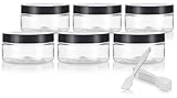 Clear PET Plastic (BPA Free) Refillable Low Profile Jar - 8 oz (6 pack) + Spatulas and Labels