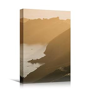 signwin Canvas Wall Art Mountain Sunset Coastal Orange...