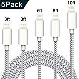TNSO MFi Certified Phone Cable 5Pack 3FT 3FT 6FT 6FT 10FT Nylon Braided USB Charging & Syncing Cord Compatible with Phone X Phone 8 8 Plus 7 7 Plus 6s 6s Plus 6 6 Plus (Silver&Gray)
