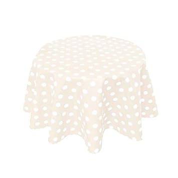 Tischdecke Wachstuch Abwaschbar Punkte Creme 138cm Rund (150-04R)