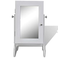 Youwend White Tabletop Wooden Jewelry Cabinet with Mirror