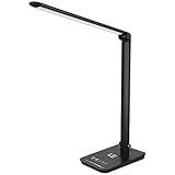 LE Lámpara de escritorio LED regulable, Cambio de tono, 3 modos Estudio / Lectura / Relax, 7 niveles de intensidad, Cuidado a la vista, 8W, color negro
