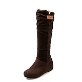 Mostrin Women's Suede Round Toe Slouch Mid Calf Comfort Casual Flat Boots