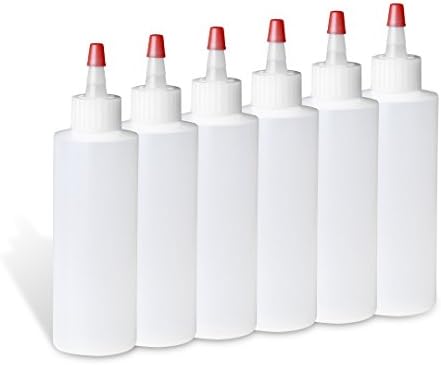 6 Oz Plastic Squeeze Dispensing Bottles with Red Tip Caps Set of 6 EMPTY (6 oz)