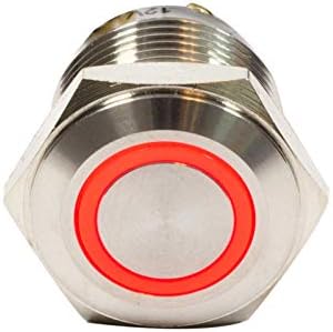 Alpinetech 16mm 5/8" Anti-Vandal O-Ring LED 12V DC Momentary Metal Push Button Switch Flat Top Shallow Depth (Red)