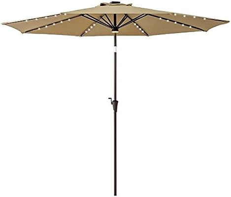 Amazon Com Flame Shade 10 Ft Outdoor Patio Umbrella With Solar Led Lights And Tilt Beige Garden Outdoor