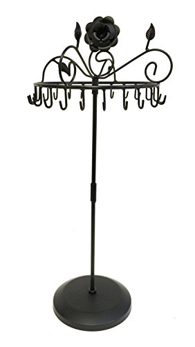 Bejeweled Display Rose on Top 17" H Black Color Rotating Necklace Holder ~ Necklace Organizer~Necklace Stand Jewelry Display - Thumbnail 5