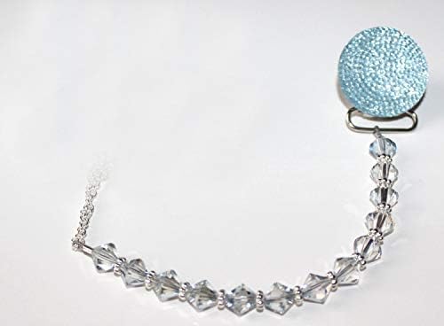 Luxury Blue Crystal from Swarovski Beads and Blue Glitter Baby Boy Sparkly Gift Pacifier Clip (CSGB)