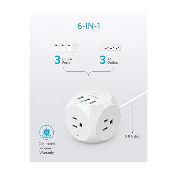 Anker Power Strip with USB, 5 ft Extension Cord, PowerPort Cube USB