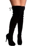 Forever Link Over The Knee Boot Suede Back Lace High Heel 9 Black