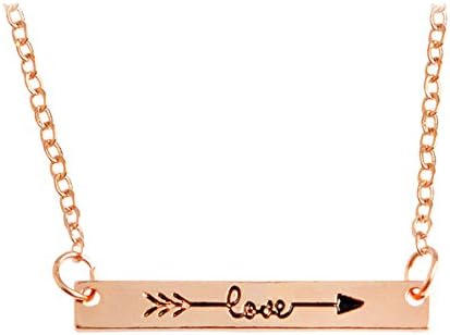 "LOVE" Minimalist Bar Necklace Simply Horizontal Love Arrow for Women Girls Script Word Jewelry Rose Gold