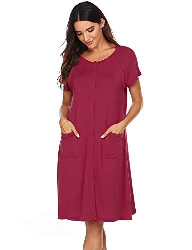 Ekouaer Womens Birthing Gown Pregnancy Labor Robe Short Sleeve Delivery Nursing Hospital Breastfeeding Gown (Wine Red,M)