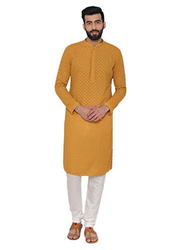 Men's Full Sleeve Regular Fit Banded Collar Kurta & Churidar Set