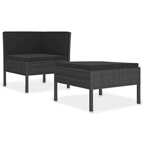 vidaXL Gartenmöbel 2-TLG. mit Auflagen Lounge Sofa Ecksofa Gartensofa Sitzgruppe Gartenset Gartengarnitur Fußhocker Poly Rattan Schwarz – Bild 3