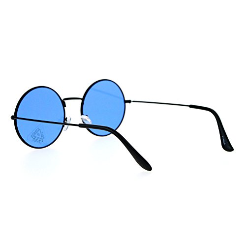 SA106 Retro Vintage Flat Color Circle Round Lens Sunglasses Black Blue