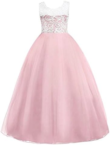 ZaH Big Gril Lace Flower Wedding Girl Party Fall Dresses(Pink,11-12Y)