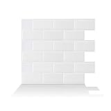 Tic Tac Tiles 5-Sheet Peel and Stick Self Adhesive Removable Stick On Kitchen Backsplash Bathroom 3D Wallpaper Tiles in Subway White