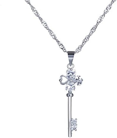 LLNF Wedding Necklace Rhinestone Hollow Swarovski Crystal Elements Sterling Silver Carved Chain Necklace For Women (key)