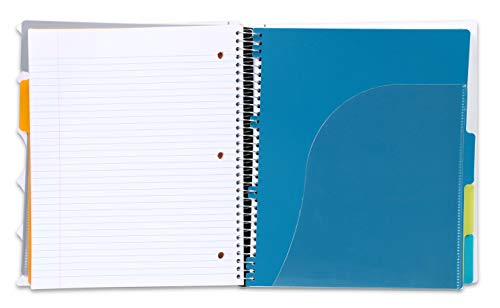 Mintra Office Durable PREMIUM Spiral Notebook - Fabric Covered Coils, No Snags, Removable Adjustable Pocket Dividers, Ruler, Organization, Customizable ((White, 5 Subject, 8.5in x 11in))