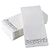 Gmark Decorative Linen-Feel Guest Towels – Silver Floral Premium Bathroom Hand Towels, Pack of 100-12x17 Inches For Dinner, Wedding and Cocktail Party Disposable Soft & Durable GM1059B