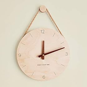 Waitousanqi Wall Clock - Creative Simple Round Wood Scale Hanging Rope Clock, Silent/Accurate Time, 10 Inches Room… 31%2BygH8J2xL