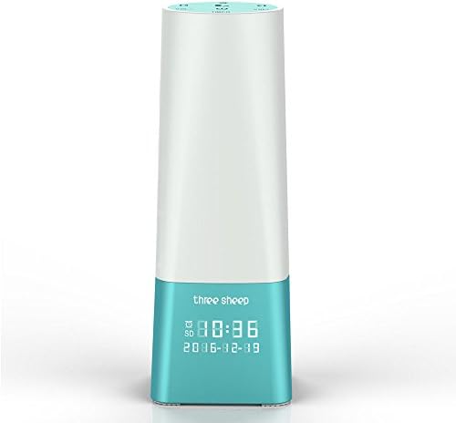 three sheep Wake Up Light Sunrise Simulation, Digital Alarm Clock, 1600M Color Changing Table Lamp, Clock, Timer, Bedside Light, 6 Magic Alpha Wave Soothing Sound, Stereo Player, APP Control (Blue)