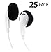Bulk Disposable Headphones Stereo TT-1 White Earbuds 25 Pack