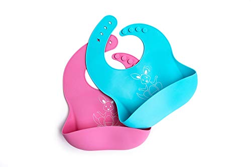 Baby Bibs for girls and boys - Waterproof Silicone rinses clean easily - by Mom n Dad Designs (blue)