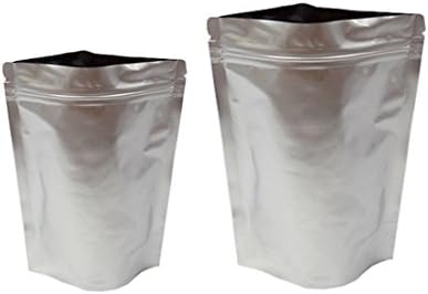 Assorted Size Silver Genuine Aluminum Mylar Zip Seal Stand Up Pouch Bags - Odor Leak Resistant Heat Sealable - Food Herb Nuts Grains Coffee Powder Storage Bags (10, 5 Small + 5 Medium)