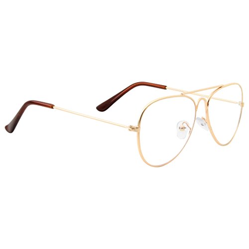 Kids Fake Aviator Eye Glasses Clear Lens Children's Non Prescription (Age 3-10), Gold
