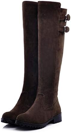 HAOLIEQUAN 4 Color Women Knee High Boots Winter Buckle Warm Shoes Woman Round Toe Flats Boots Fashion Long Boot Size 34-43