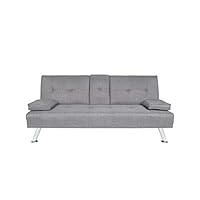 MOOSENG Home Futon Sofa Bed Modern Faux Leather Fold Up and Down Recliner Couch, Light Gray-d