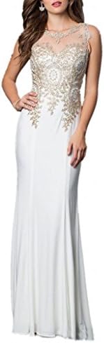 Winnie Bride Long Gold Appliqued Evening Dress for Women Party Formal Prom Dress-8-Ivory 3