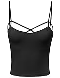 MBE Women's Strappy Cutout Solid Spaghetti Strap Crop Tank Tops