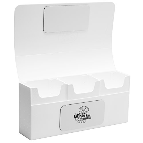 Deck Box- Magnetic Triple Deck Box (WHITE) by Monster Protectors- Fits Mtg Magic, Yugioh, and Pokemon
