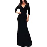 Women Dress,Haoricu Fall Vintage Elegant Womens Solid V-neck Slim Maxi Party Long Dress With Sashes (XL, Black)