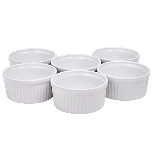 Bruntmor 4 Oz Round Ceramic Ramekin Set of 6, 4 Ounces White Baking Dish. Ceramic Bakeware Set Dinner Plate Set Prefect As Charcuterie Accessories Or Christmas Dinner Table Decoration