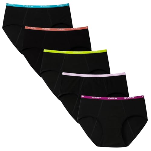 Innersy Mädchen Perioden Unterwäsche Schwarz Menstruation Unterhosen Erste Periode Schlüpfer 5 Pack (10-12 Jahre, Bunt Schwarz)