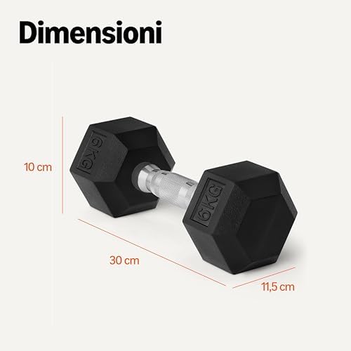 manubri esagonali set con rivestimento in gomma, 6 kg, Nero