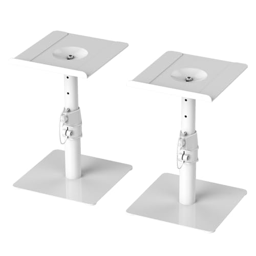 suptek Desktop Speaker Stand (2-Pack) - Universal Table Shelves for Bookshelf Speakers (White, SDM001TW)