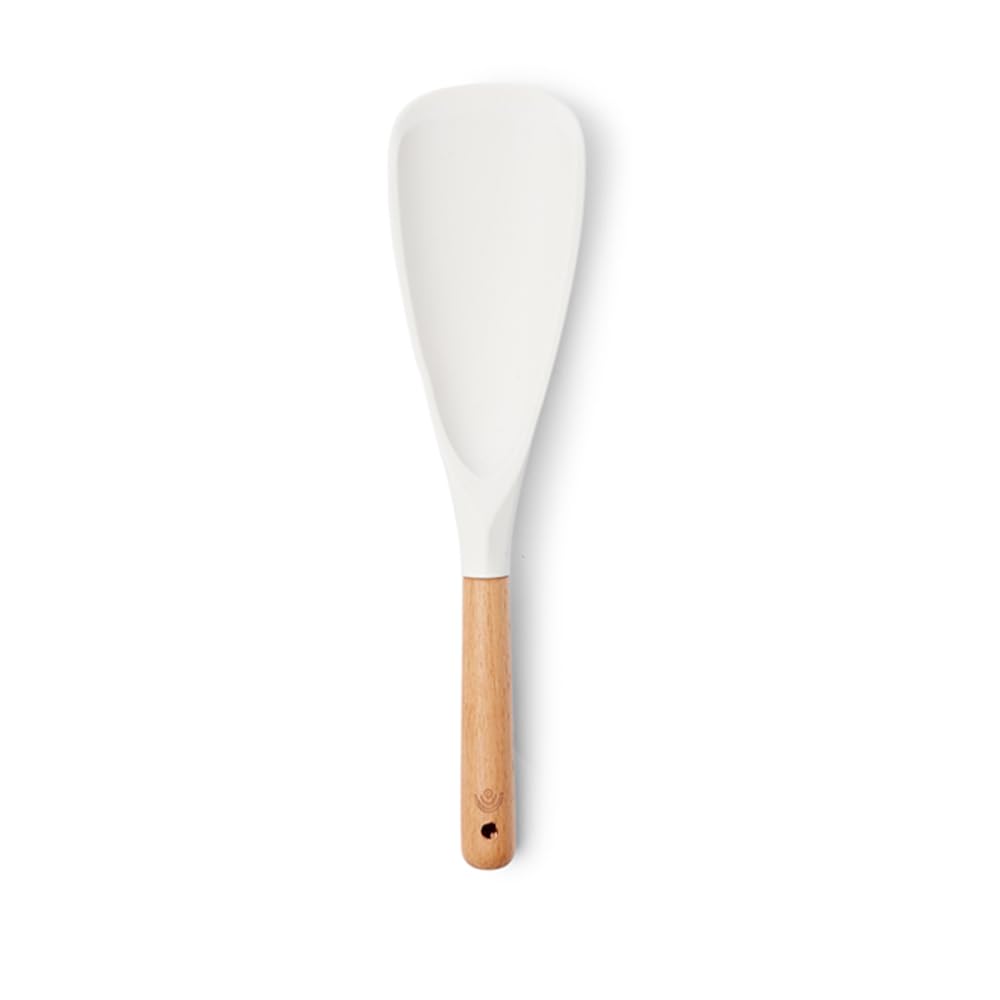 Yum Asia Premium Rice Spatula with Beech Wood Handle and Premium Silicone (Duckbill Spatula, Ice White)