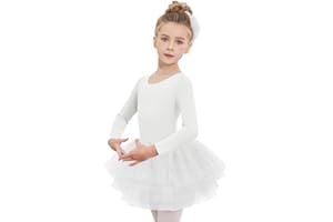 Zaclotre Girls Ballet Leotards 4-Layers Tiered Long Sleeve Dance Tutu Dresses Party Costumes for Ballerina