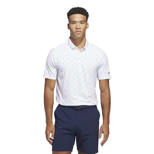 adidas Men's ULTIMATE365+ Soft Print Polo Shirt, White/Wonder SAGE S26, Large