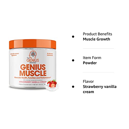 Genius Muscle Builder & Mass Gainer Supplement, Strawberry Vanilla Cream 100 Naturally