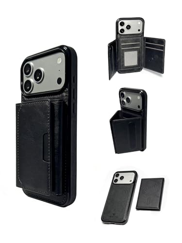 CLICK MART Cruelty Free Leather Case Compatible with iPhone 17 Pro Max 6.9" 2025 iPhone Case Premium PU Leather Magnetic Card Slots wallet case (CM-17PM) – Black
