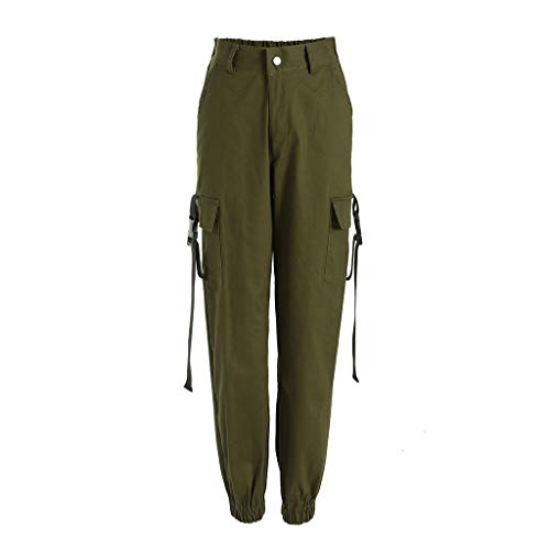 Harem Pants Overalls Womens Sling Bag Buckle Pockets Solid High Waist Long Cargo Trousers Pants