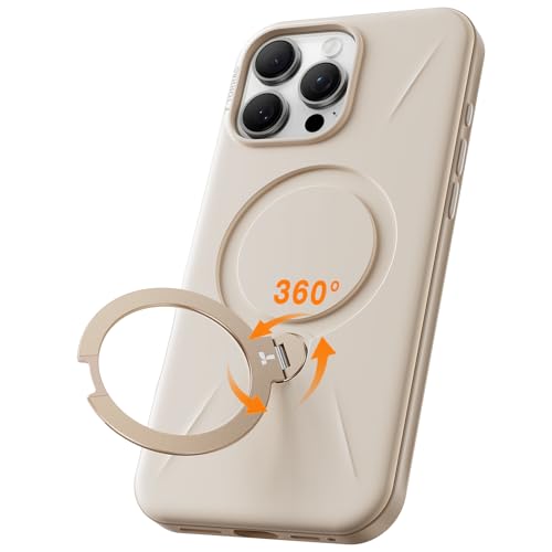 TORRAS Ostand Q3 Spin für iPhone 16 Pro Hülle für Magsafe (Magnetischer Robust Standring) Zertifizierte Militärschutz, Harter PC Kratzfest Rückseite Dune Beige