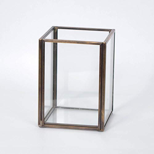 CANDIKO Glass Makeup Brush Holder Cosmetic Organizer Pen Cup Office Accessories Container Box with Pearl Beads – Small Antique Brass