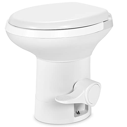 Mupera RV Toilet Kit – Upgraded T-Type Outlet, Gravity Flush, Damping Slow-Close Seat, Foot Pedal Flush For Motorhome & Camper